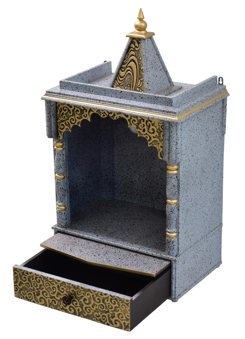 Silver Pooja Temple/Mandir with Tray and One Drawer - Side Closed - Image 4